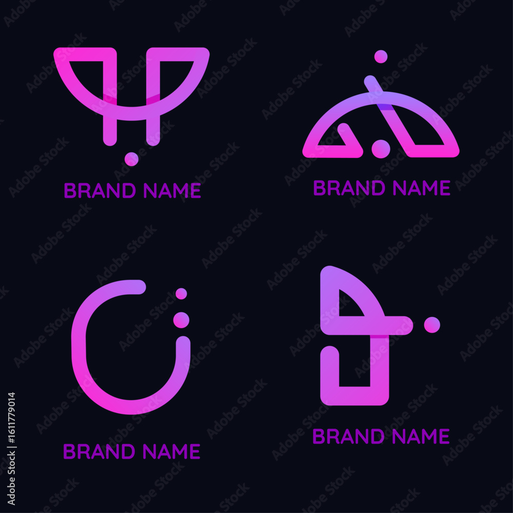 Modern abstract gradient vectors logo design and branding identity set. Modern abstract gradient vectors logo design and branding identity set.