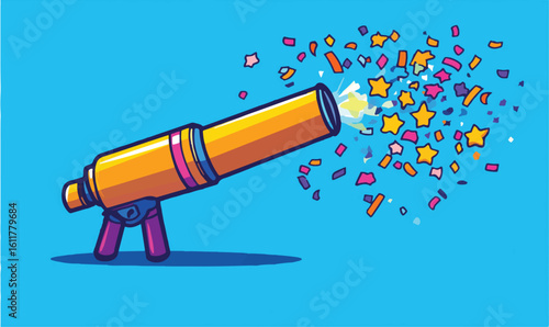 Launch your next big idea with this vibrant confetti cannon exploding with stars and colorful shapes