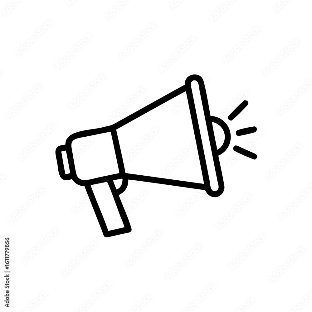 Outline megaphone icon with sound waves on bullhorn announcement Outline megaphone icon with sound waves on bullhorn announcement