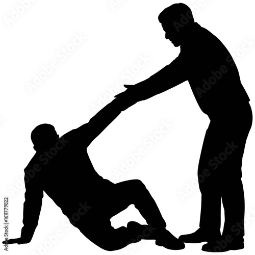Man helping another man to stand up again