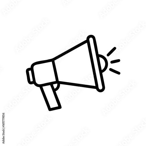Outline megaphone icon with sound waves on bullhorn announcement