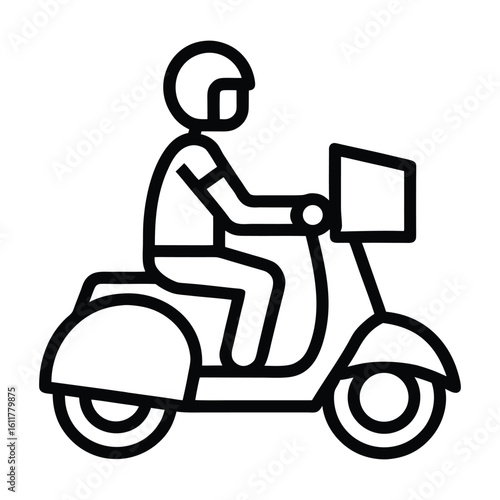 Person wearing helmet riding a scooter simple line art icon moped motorcycle