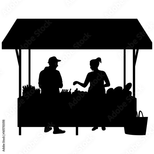 Silhouette of people at a market stall