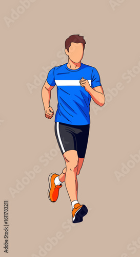 Faceless Runner in Blue Shirt and Black Shorts with Orange Shoes.