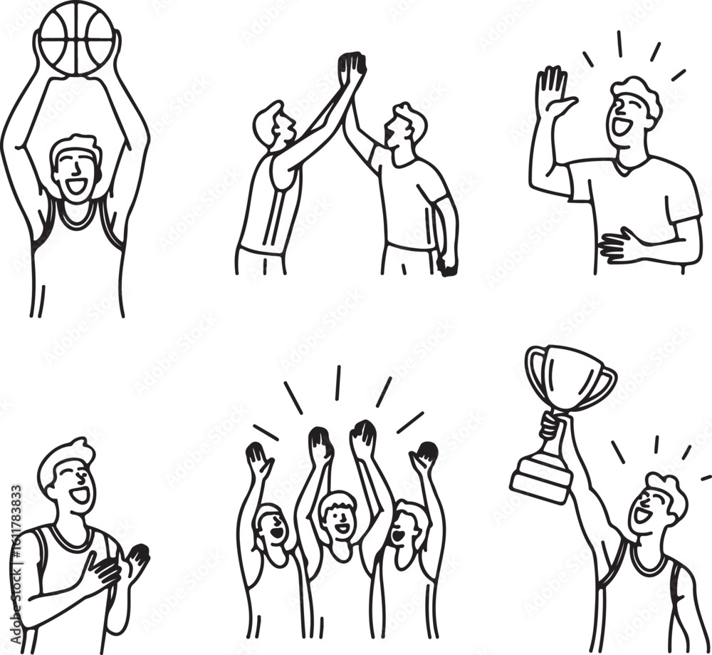 Basketball Celebrations & Emotions Icon Set Dunk Celebration, High-Five, Coach Shouting, Player Clapping, Team Cheer, Trophy Hold, Fans Cheering Basketball Celebrations & Emotions Icon Set Dunk Celebration, High-Five, Coach Shouting, Player Clapping, Team Cheer, Trophy Hold, Fans Cheering