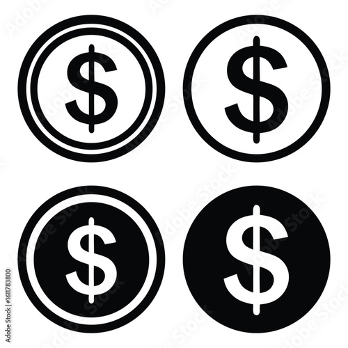 Silhouette dollar symbol set vector icon, usa dollar currency and financial transactions