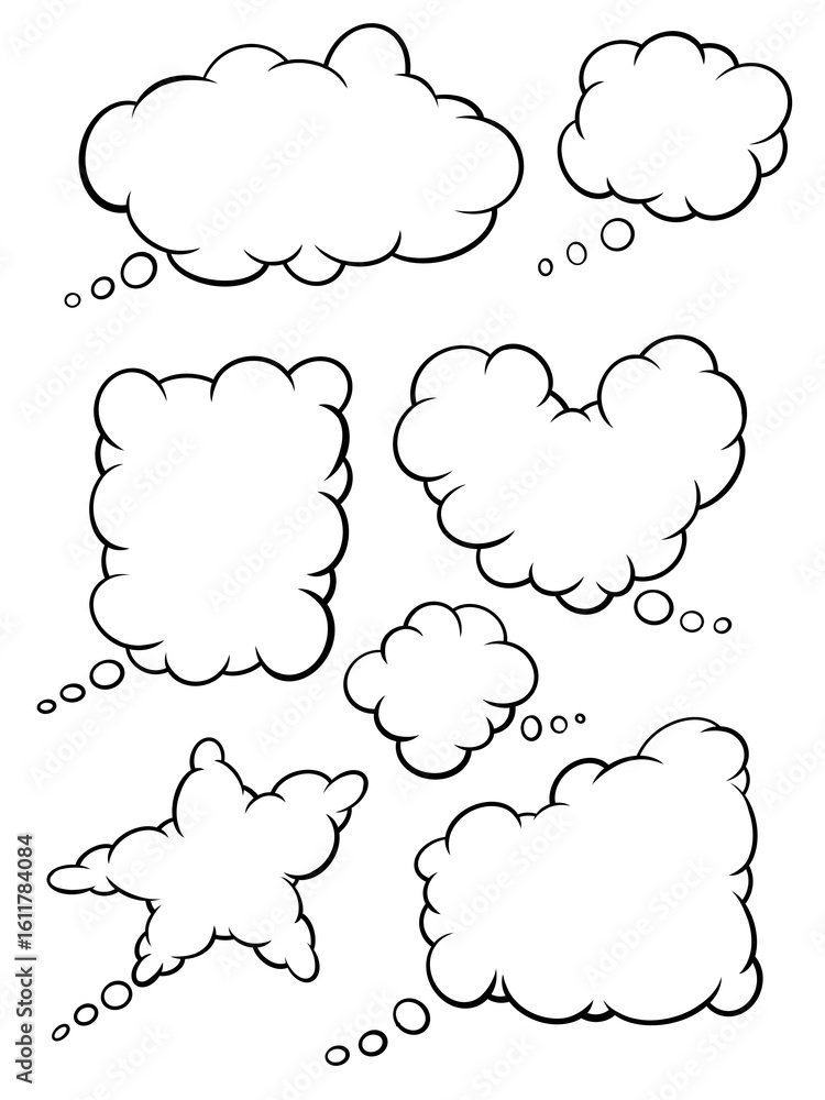 Cartoon Cloud Speech Bubbles Collection. Set of hand-drawn comic style thought and dialogue bubbles. Cartoon Cloud Speech Bubbles Collection. Set of hand-drawn comic style thought and dialogue bubbles.
