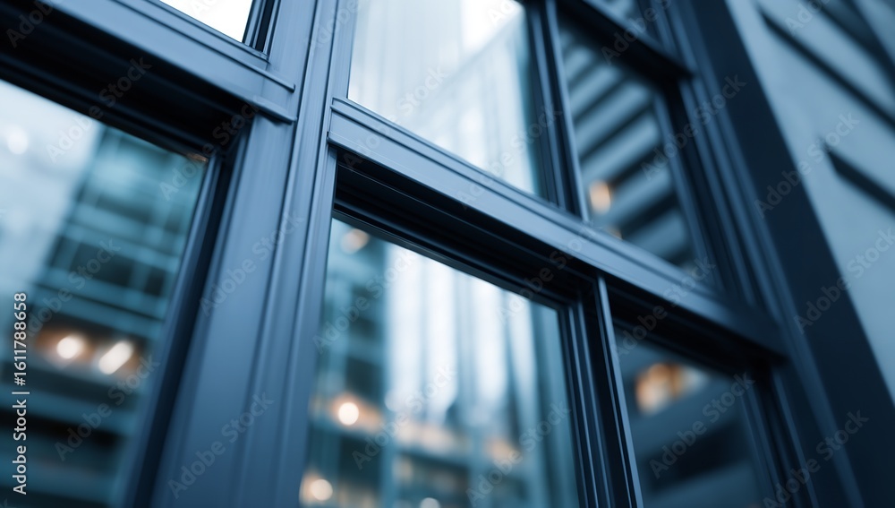 Obraz premium Architectural Detail of Contemporary Glass Window Facade in a Commercial Building with Reflective Surface