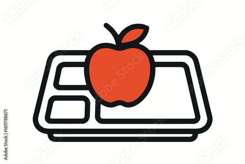 School Lunch Tray with Red Apple and Compartments Icon