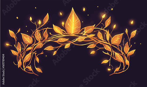 Golden foliage archway with glowing leaves offers a magical and enchanting design element for your projects