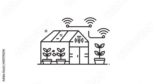 Smart greenhouse with wireless connectivity and potted plants  