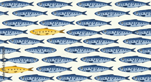 Blue Sardines Seamless Pattern Vector