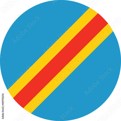 circular democratic republic of congo flag icon with blue red yellow stripes