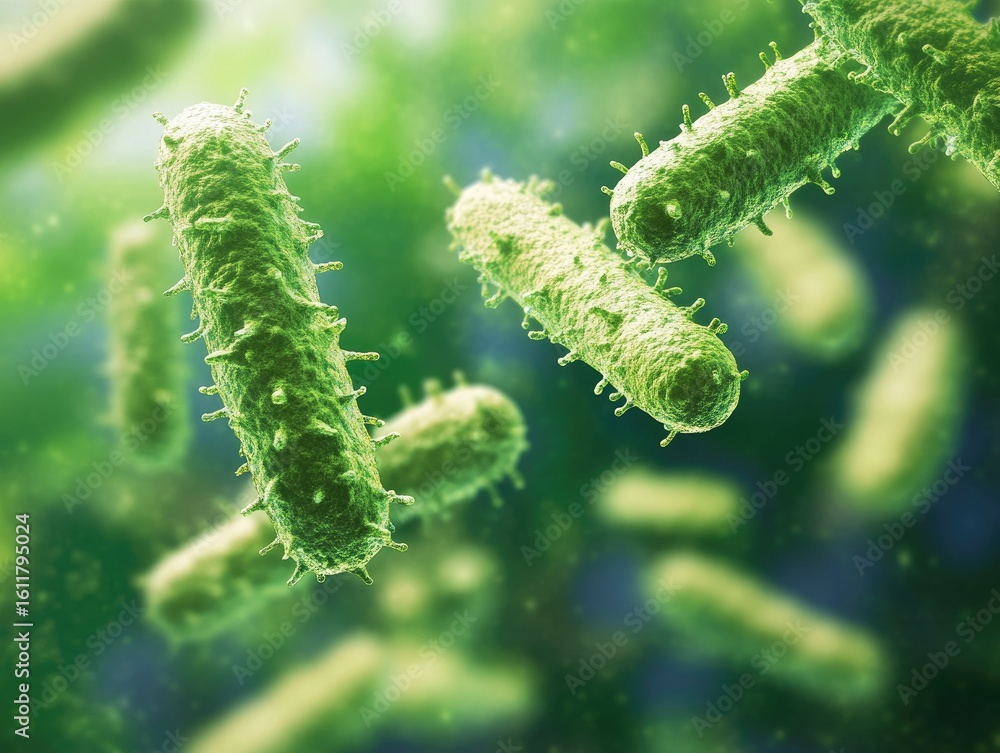 Fototapeta premium Close-up view of rod-shaped bacteria.