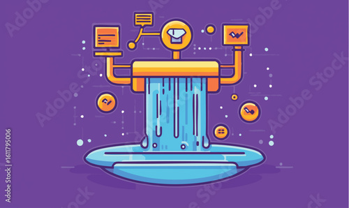 Dynamic data flow visualization with vibrant colors shows data processing and information stream concept