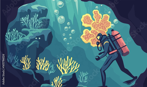 Explore vibrant coral reefs with scuba diver discovering marine life in deep blue ocean waters