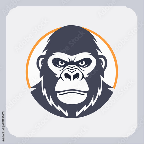 Majestic gorilla head logo in minimalist style with a yellow circle backdrop design