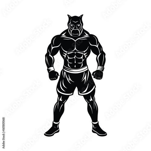 Boxer in Powerful Standing Pose – Black Vector Silhouette