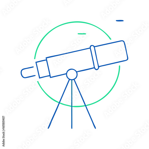 Telescope illustration in minimal style with geometric background  
