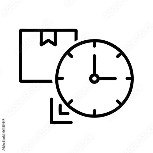 Delivery package with clock symbolizing timely   on transparent background  