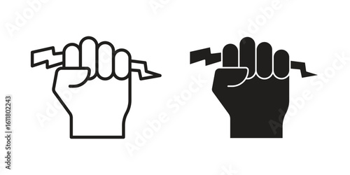 Hand with Power icon logo set. thin line concept simple icon or design element