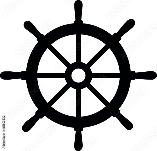 ship steering black symbol, ship steering wheel silhouette vector