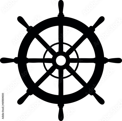 ship steering wheel silhouette vector, ship steering black icon