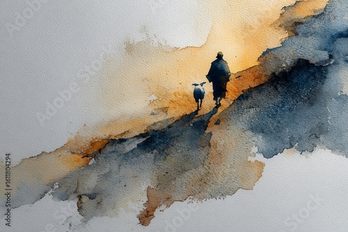 Soft, sacred watercolor of Jesus as the Good Shepherd, with quiet intimacy and pastoral serenity.

