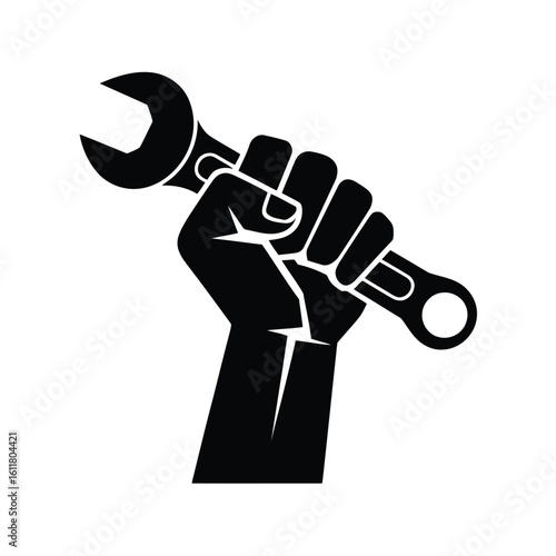Vector illustration of a fist holding a wrench, symbolizing labor and strength