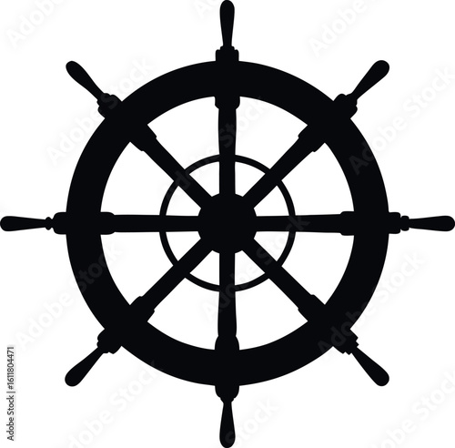 ship steering wheel silhouette vector, ship steering black icon