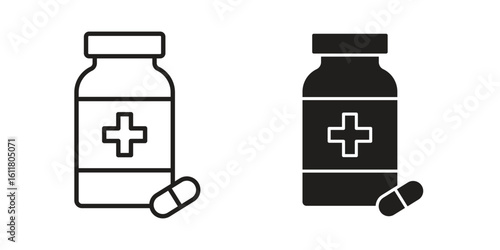 Medicine bottle icon logo set. thin line concept simple icon or design element
