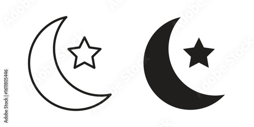 Moon and star icon logo set. thin line concept simple icon or design element