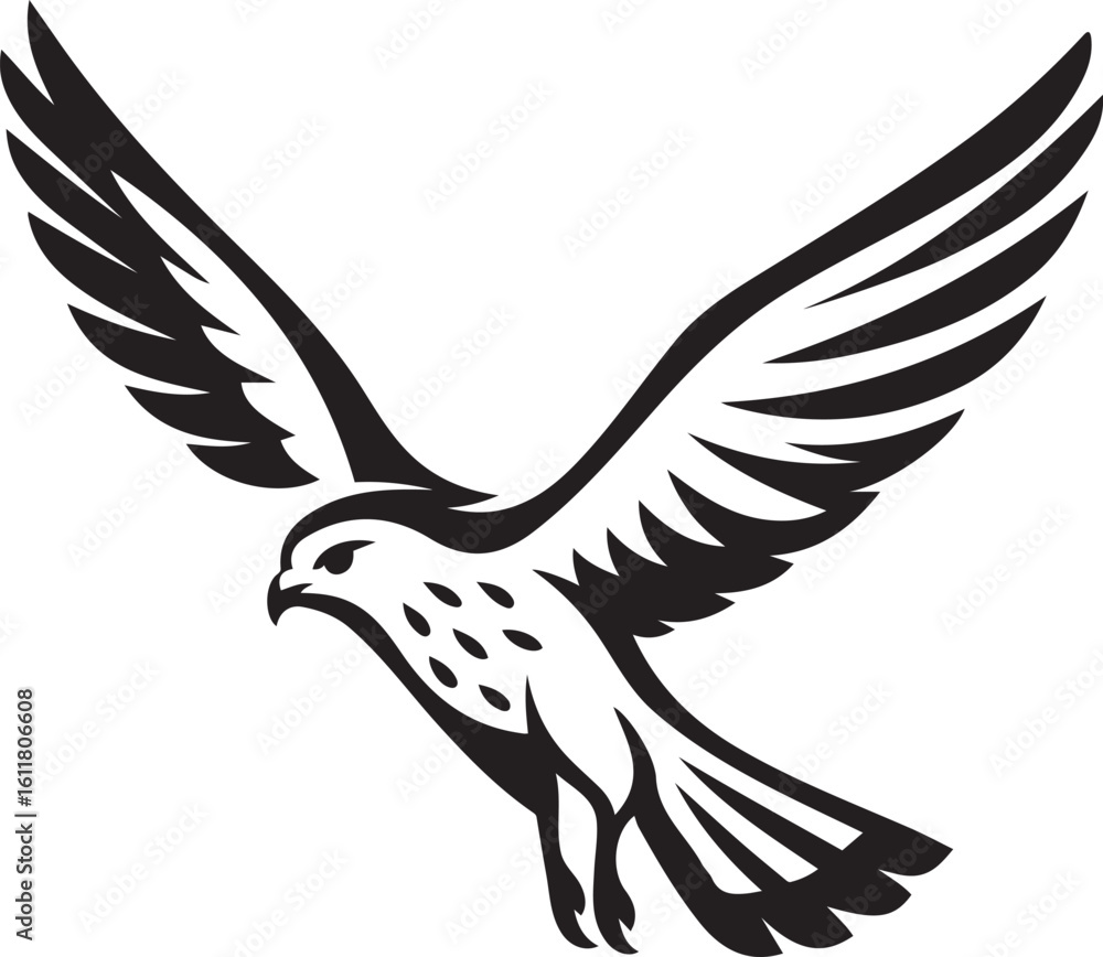 Obraz premium Eagle with wings spread in flight vector, Powerful bird silhouette illustration