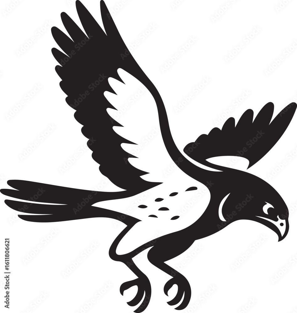 Obraz premium Flying eagle silhouette black on white, Majestic bird of prey vector