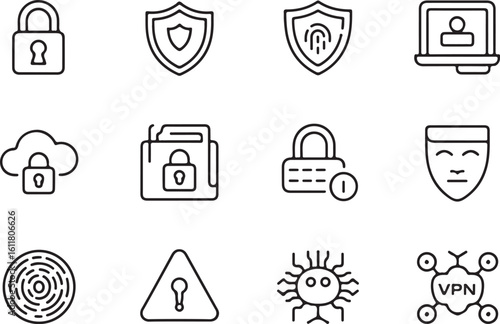 Cybersecurity and data protection icons set