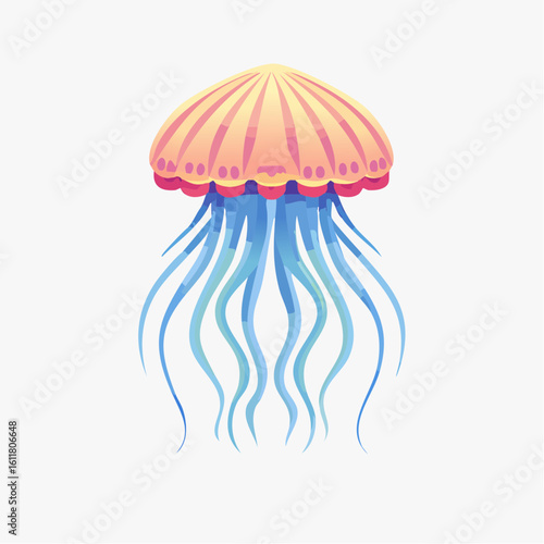 Illustration of a graceful jellyfish with long tentacles on a white background
