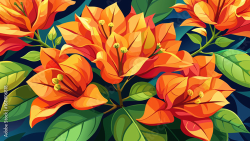 very Beautiful Vibrant orange bougainvillea flowers close-up.
