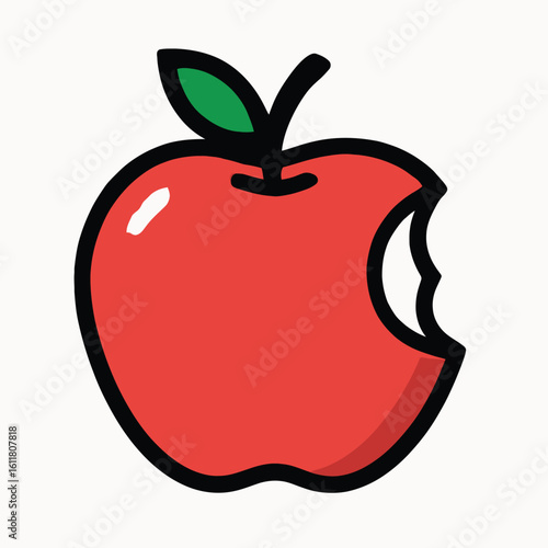 Simple Red Bitten Apple with Green Leaf Icon