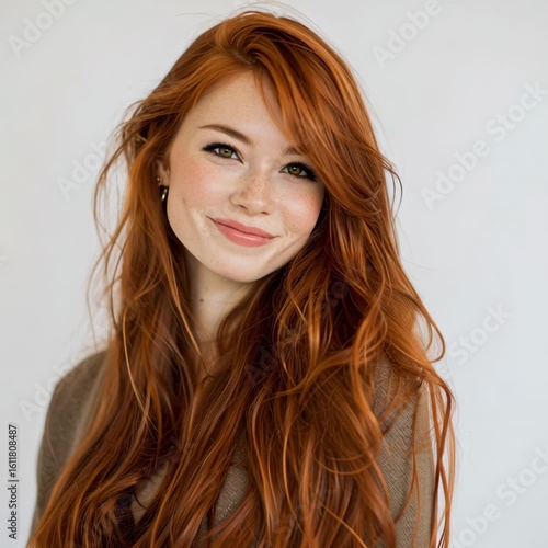 Smiling young red-haired woman with natural beauty – perfect for fashion campaigns, lifestyle blogs, branding, and portrait photography