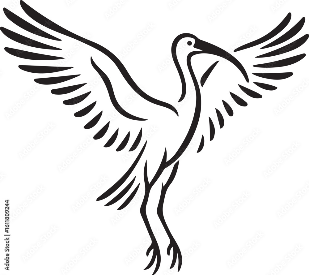 Fototapeta premium Bird silhouette with outstretched wings vector, Flying bird illustration in black