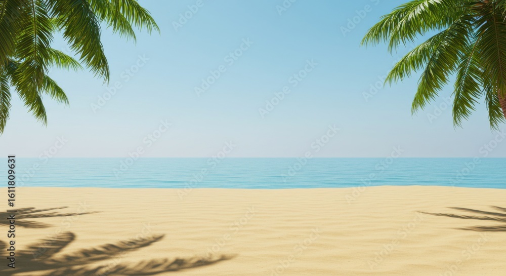 Obraz premium Tropical beach paradise with palm trees and clear blue ocean