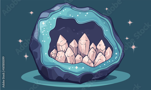 Stunning crystal geode with sparkling pink amethyst crystals and celestial stars