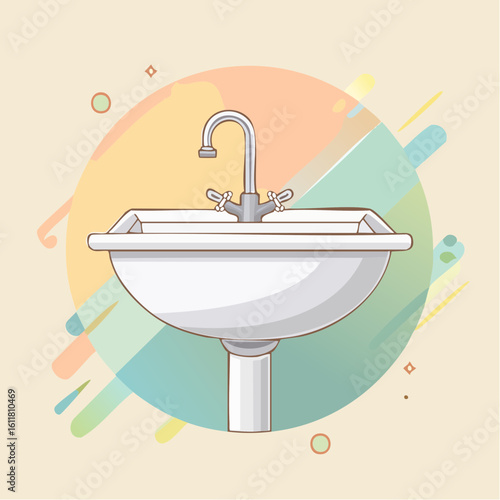 Classic white ceramic pedestal washbasin with a shiny silver gooseneck faucet.