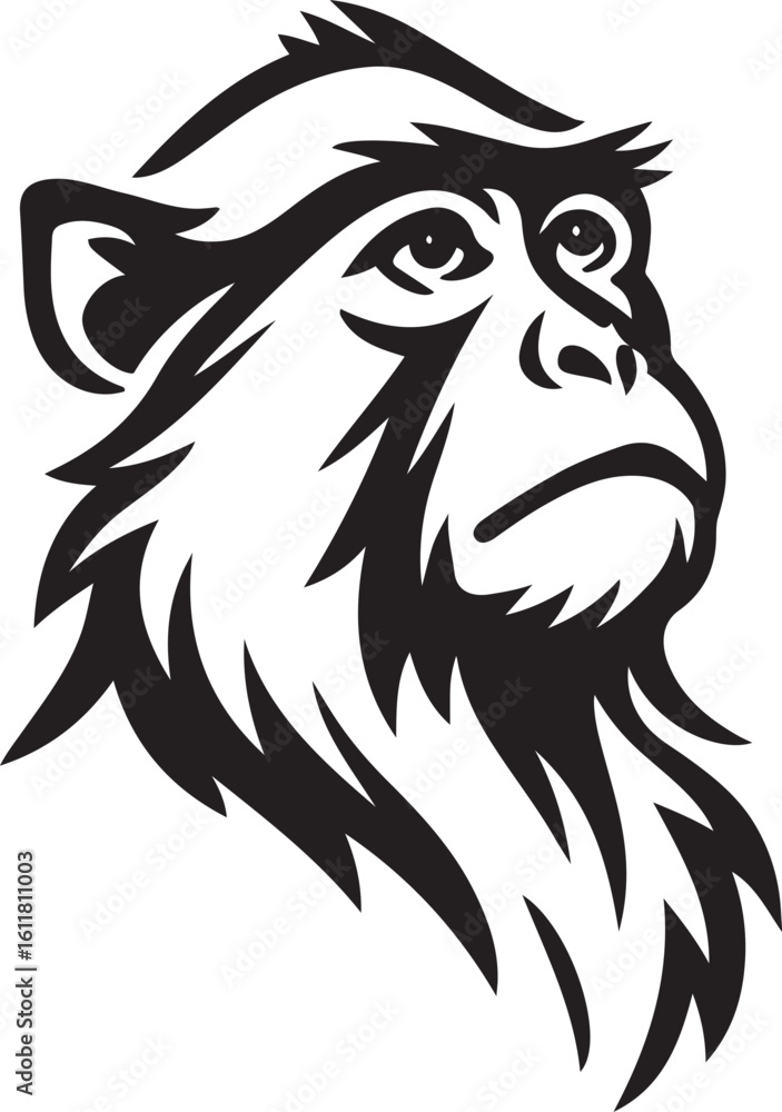 Naklejka premium Monkey face graphic vector design, Primate animal illustration in black