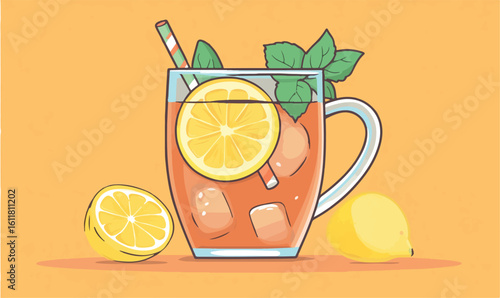 Refreshing iced tea with lemon and mint, perfect for a hot summer day.