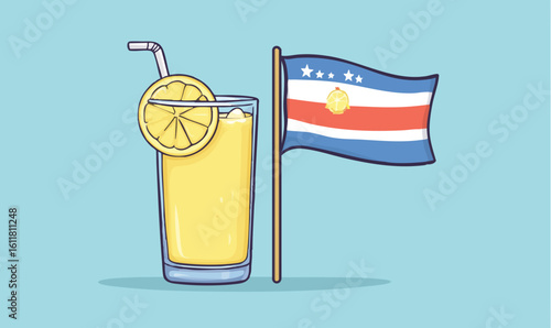 Refreshing lemonade with a national flag, perfect for summer celebrations and travel promotions
