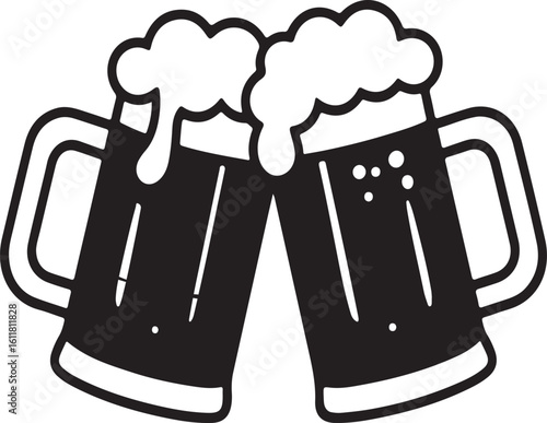 Two frothy beer mugs clinking together toast celebration