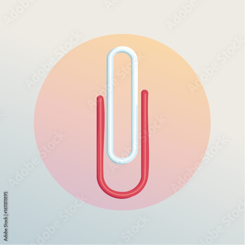 A stylized red and white plastic-coated paperclip illustration standing vertically.