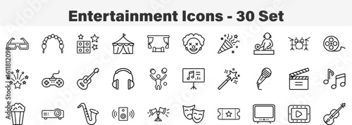 Media and Entertainment Line Art Vector Icon Set