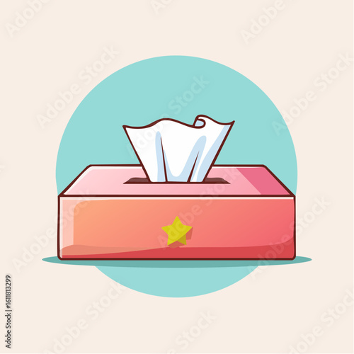 Cartoon tissue box illustration with a red base and a yellow star emblem.
